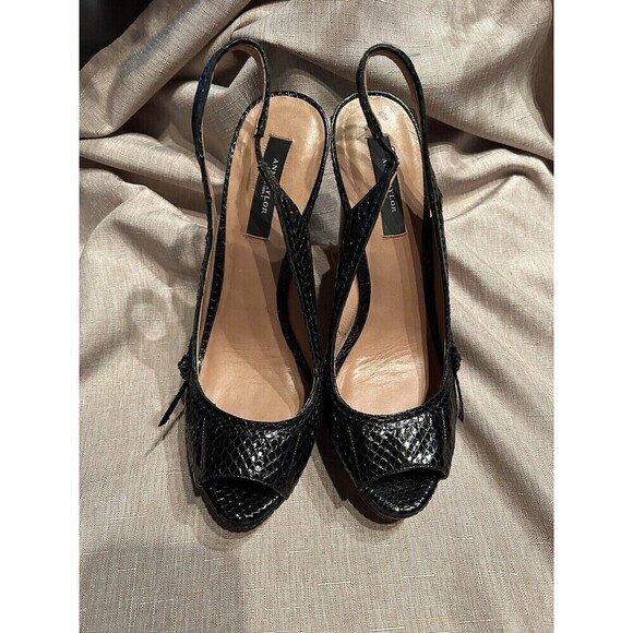 Ann Taylor Perfect Peeptoe Pump Swiftie
8.5 y2k Snakeskin Leather Slingback Heel - Picture 1 of 8